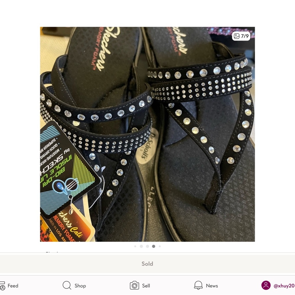 Skechers Black Rhinestone Memory Foam Thong Sandals - Picture 7 of 9